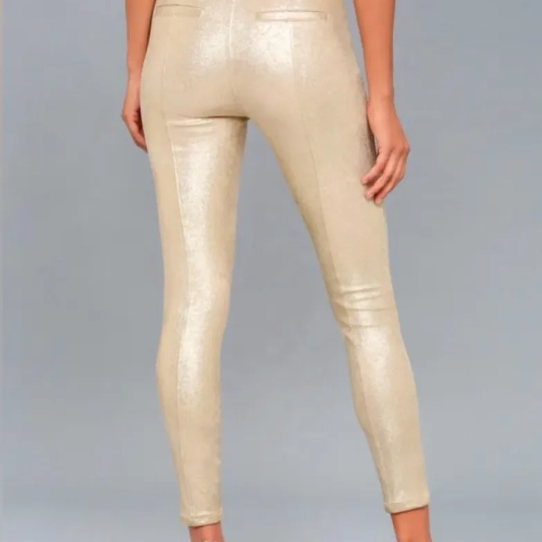 Free People | Taupe Metallic Faux Suede Leggings Stretchy Festive Size 29 - Image 2