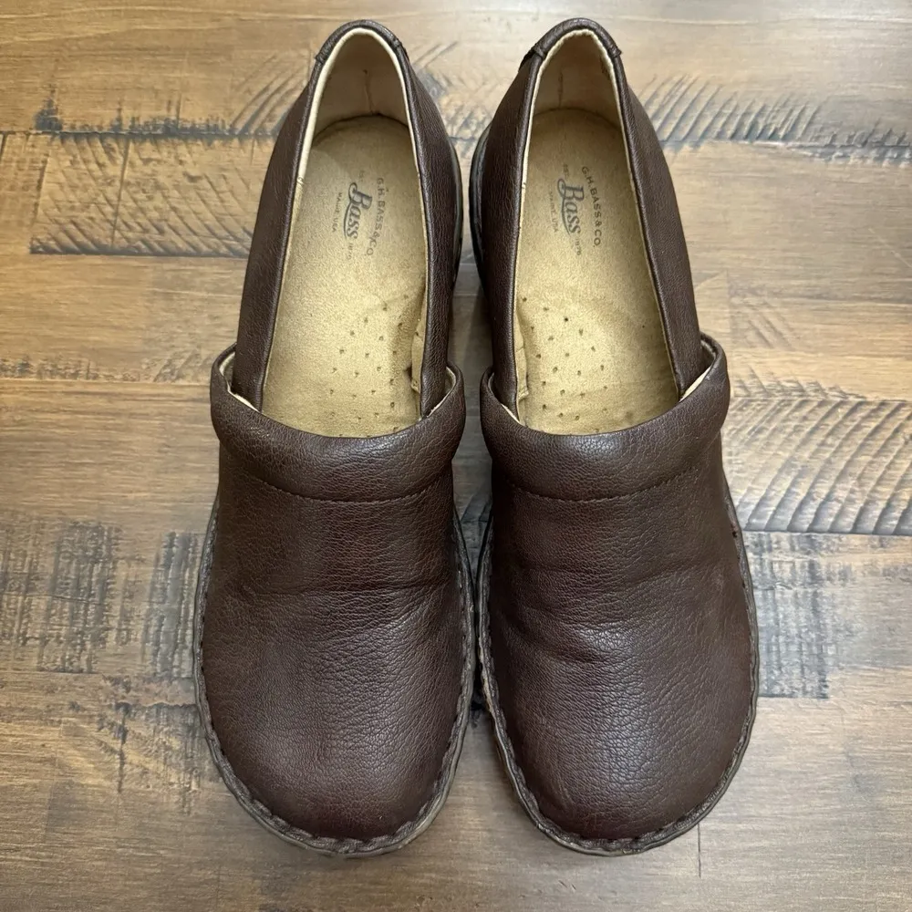 BASS 'Sheena' Women's Sz 9 M Brown Textured Nurse Clogs Shoes - Image 2