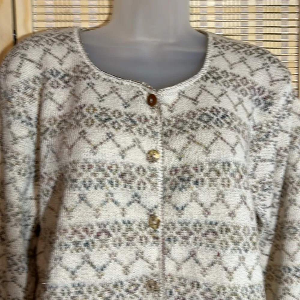 Reba Rose Vintage 1990s Y2K Beige Striped Cardigan Sweater 100% Cotton Small - Image 6