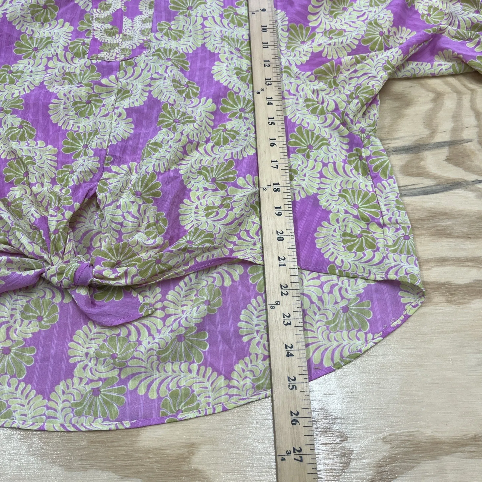 Rose and Olive Floral Chiffon Puff Sleeve Blouse Top Size Large Colorful Artsy Pink - Image 12