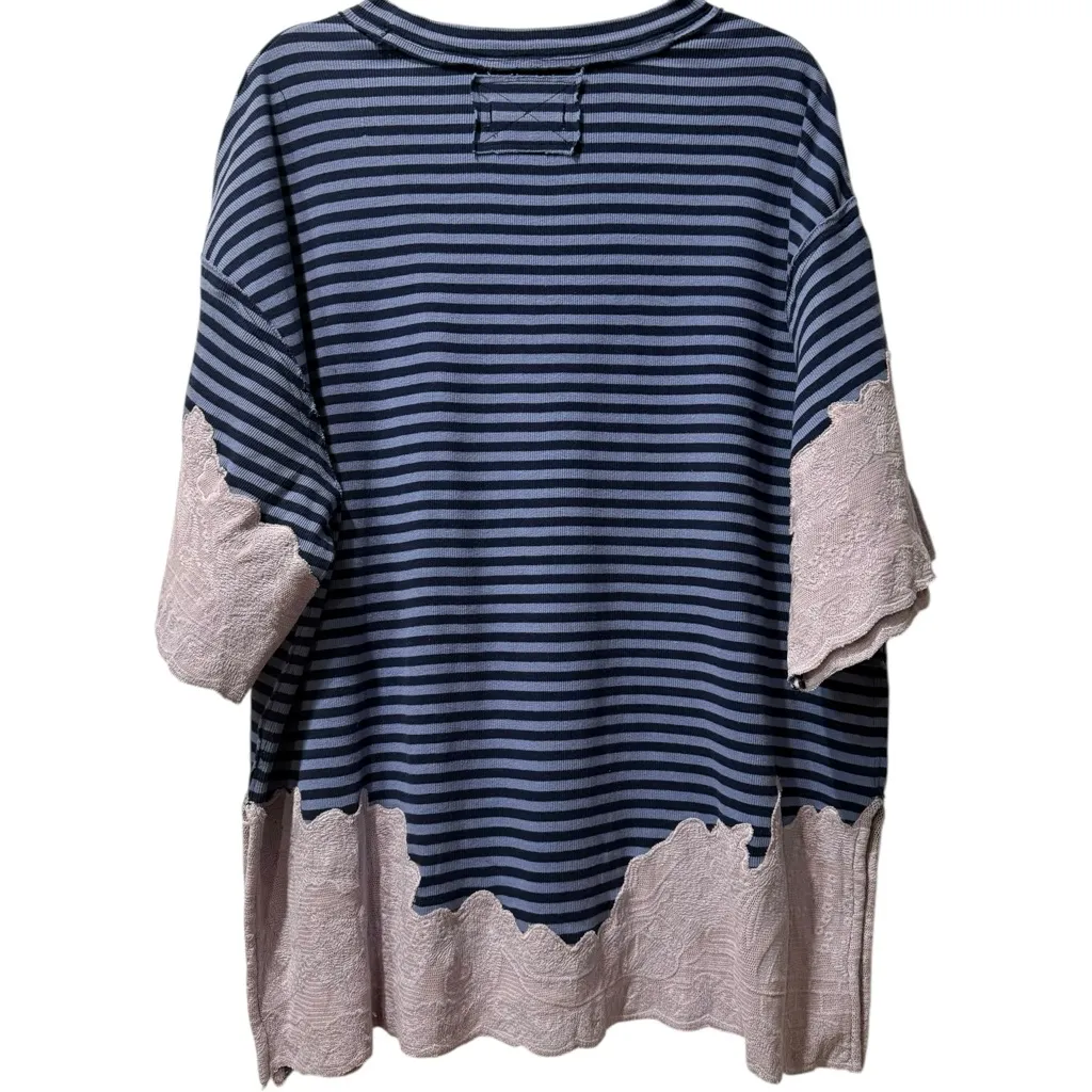 NWT We the FREE PEOPLE Oversized Striped Lace Sherbert Tunic Blue Lavender Small - Image 5