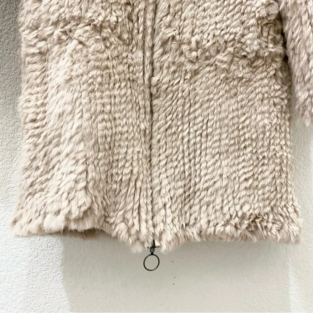 LANDAU Real Rabbit Fur Beige Mid-length Full Zip Hooded Coat Size S - Image 13