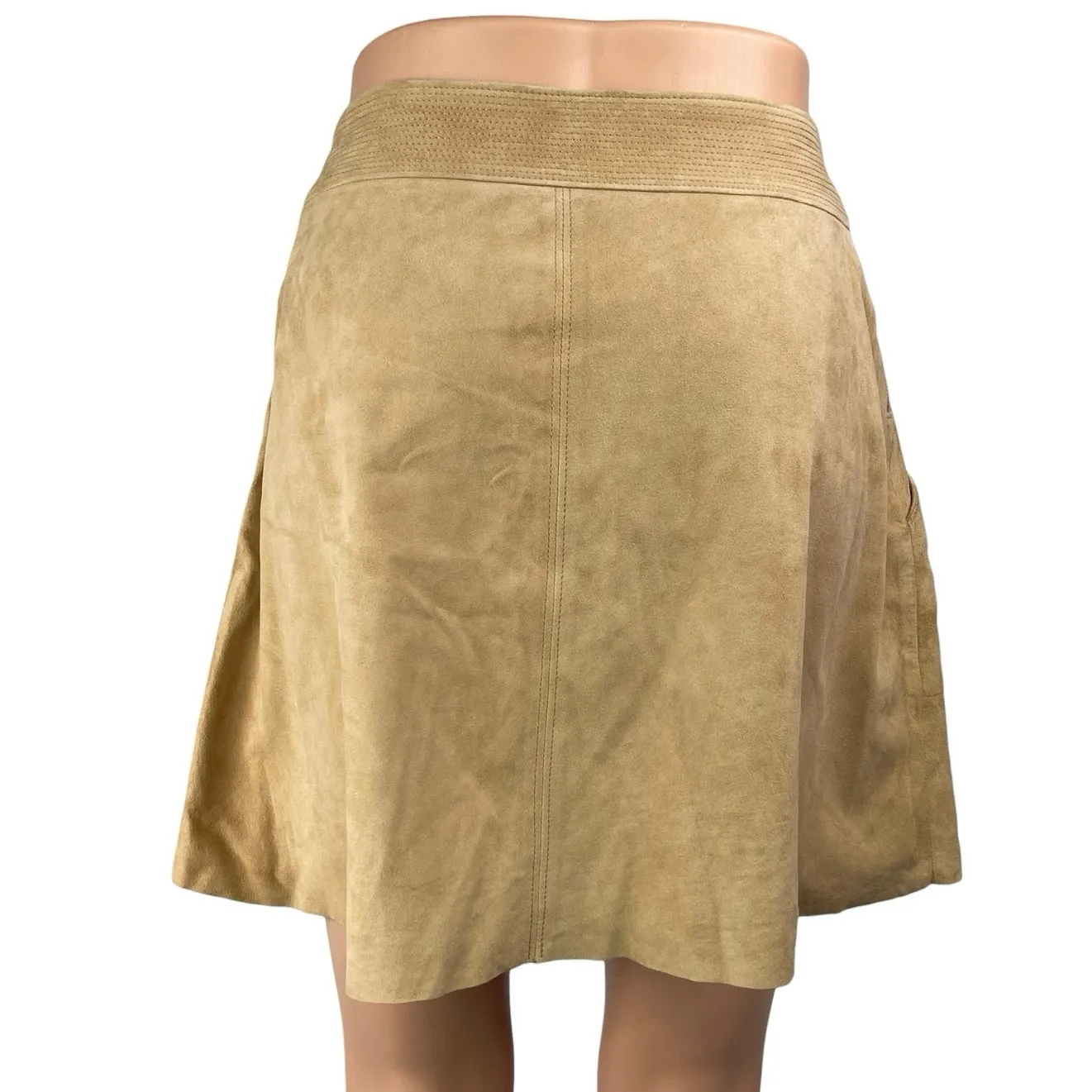Joie Women's Brown Goat Suede Leather High Rise Mini Flare A-Line Skirt Size 8 - Image 2