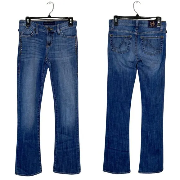 Rock & Republic Kasandra Studded Bootcut Denim Blue Jeans Womens Size 4 Low Rise - Image 2