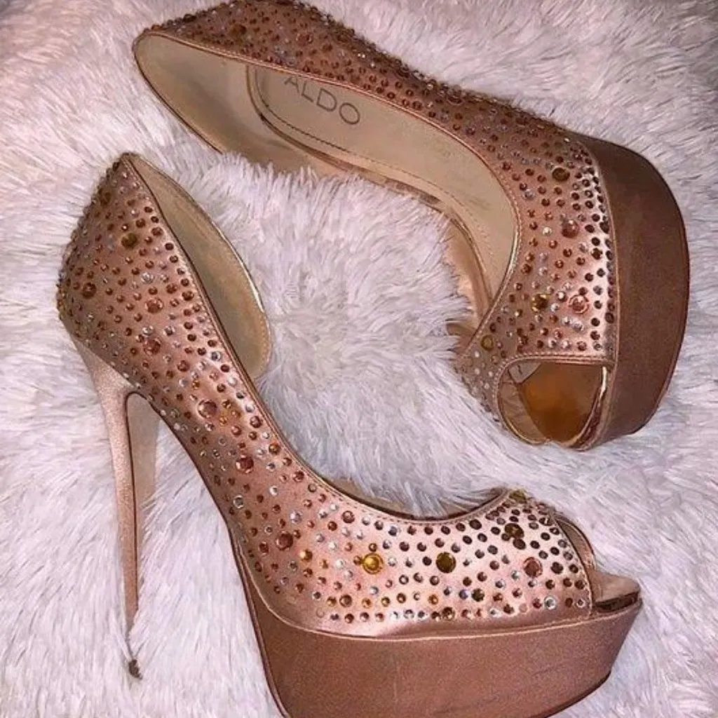 Aldo Rose Gold Rhinestone Platform Heels - Image 6