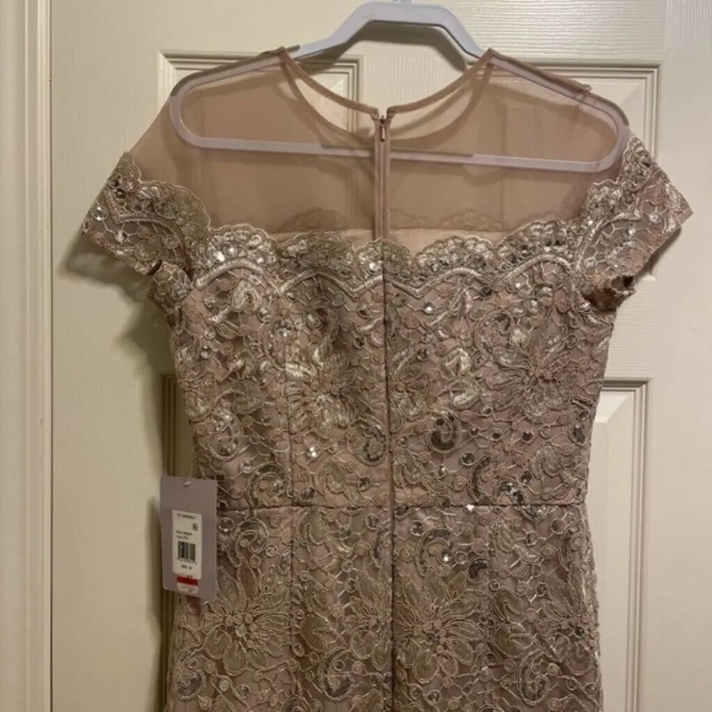 J S Collection Womens Lace Gown Dress Beige Floral Lined Zip Embellished 10 New - Image 11