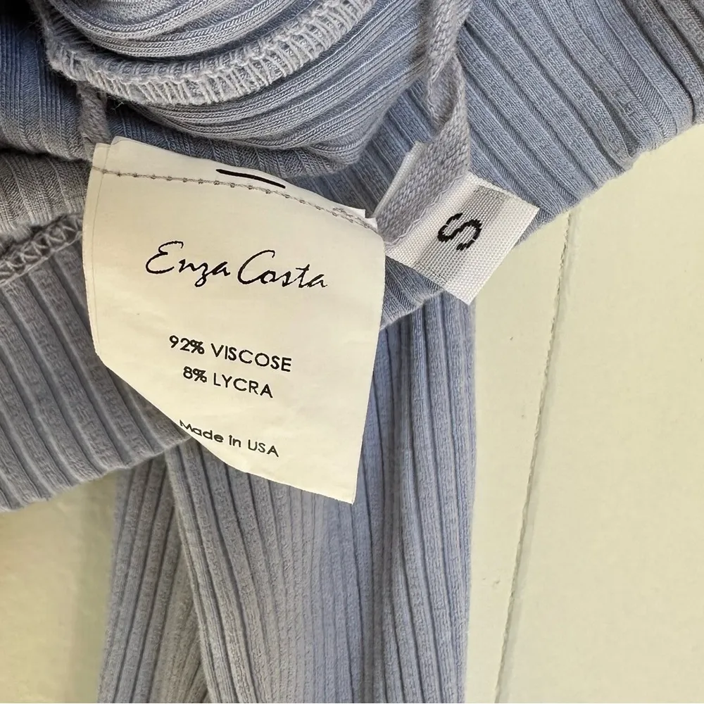 ENZA COSTA Light Blue Rib Henley Button Long Sleeve Small - Image 6