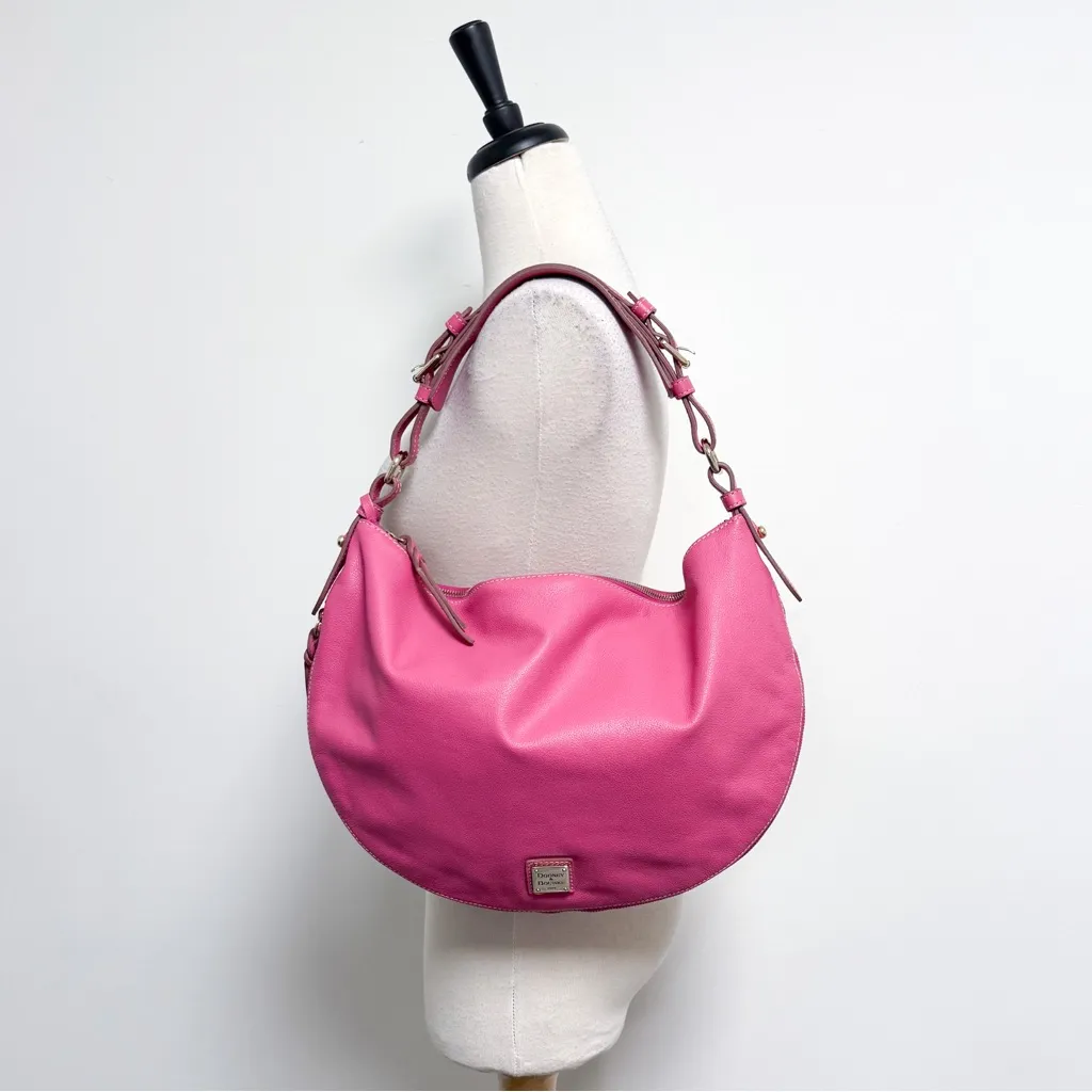 Dooney Bourke Pink Pebble Leather Luna Half Moon Shoulder Strap Bag Wallet - Image 3