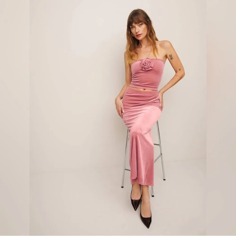 Reformation Adalynn Knit Velvet Two Piece Skirt Set New! - Image 3