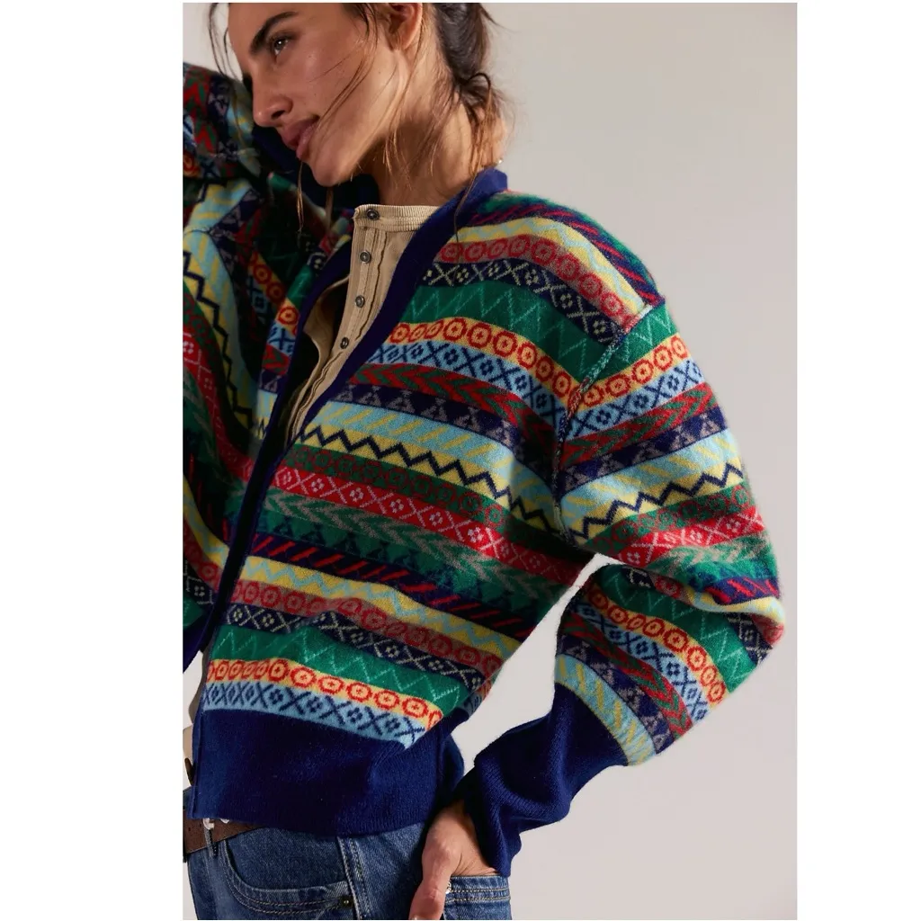 Free People Better Days Cashmere Cardigan Multi Combo Size Large NWT Fair Isle - Image 7