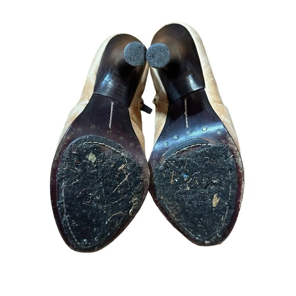 Frye Valerie Piping Bootie Ankle Side Zip Leather Tan Heels Sz 8  Boho Victorian - Image 8