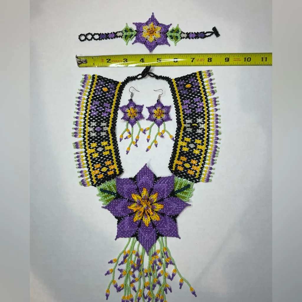 Handcrafted Purple (multicolor) Beaded Necklace Set - Image 4