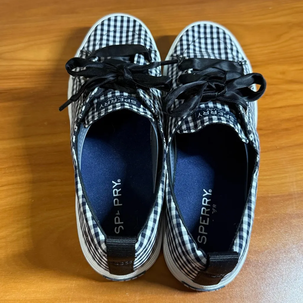 Sperry Crest Vibe Gingham Fashion Sneaker Black White Ribbon Spring Summer W7.5 - Image 5