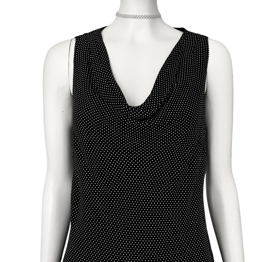 Vintage Y2K 100% Silk Polka Dot Cowl Neck Midi Dress. S/M 8. Preppy Twee Black - Image 9