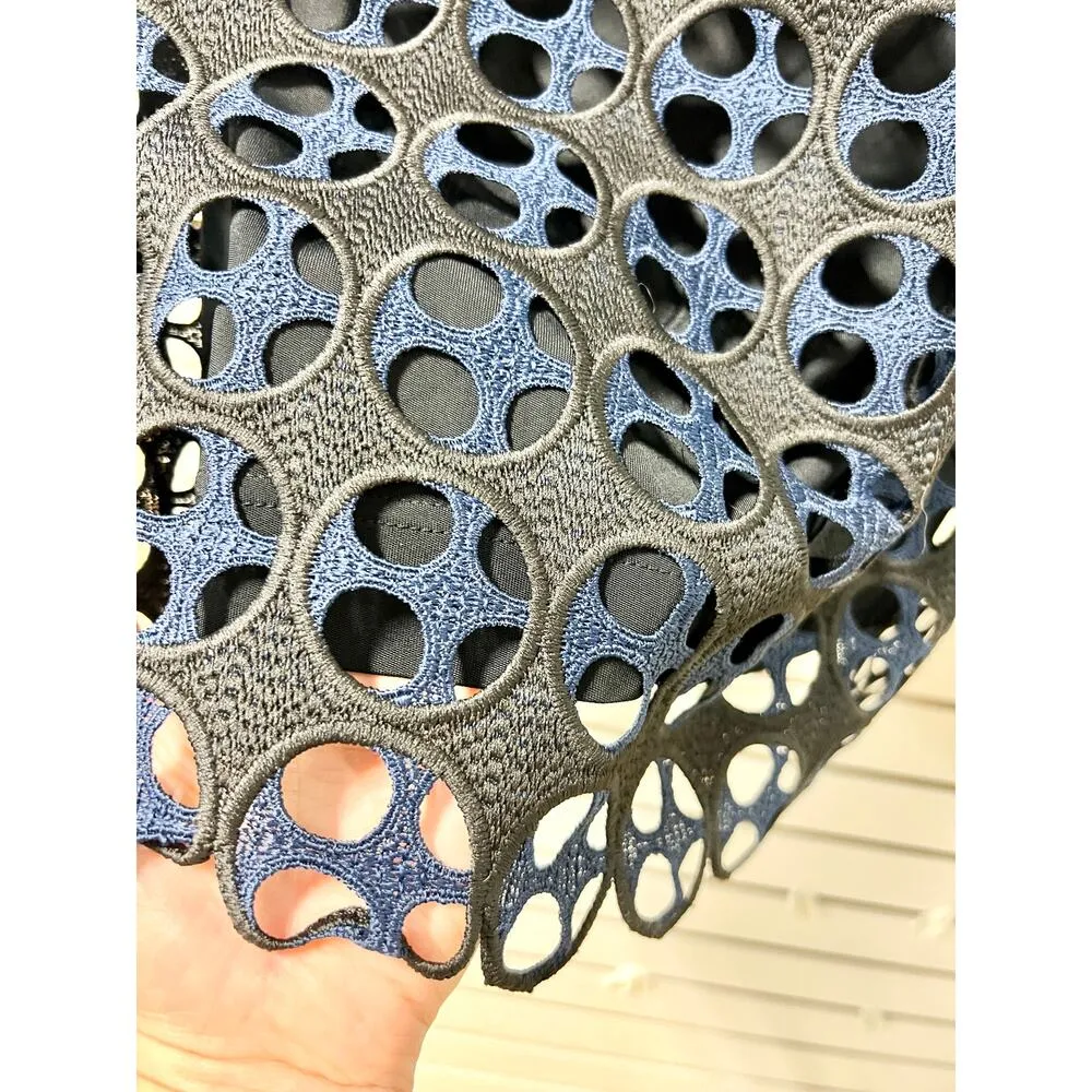 NWT Akris Punto Eyelet Laser Cut Lace Layered Mini Skirt Nero-Blu Mare Women's M - Image 3