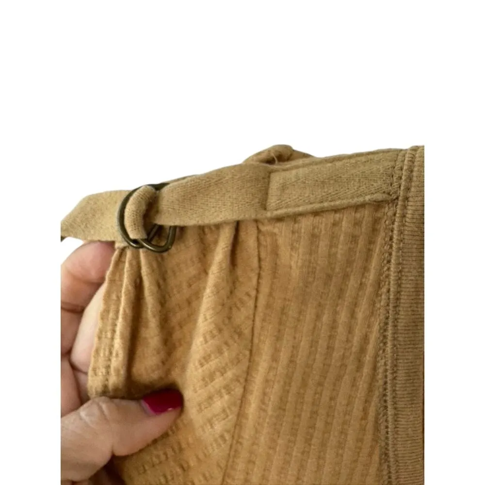 Calvin Klein Y2K Tan Cap Sleeve Ribbed Scoop Neck Top Sz Large Buckle Sleeves - Image 7