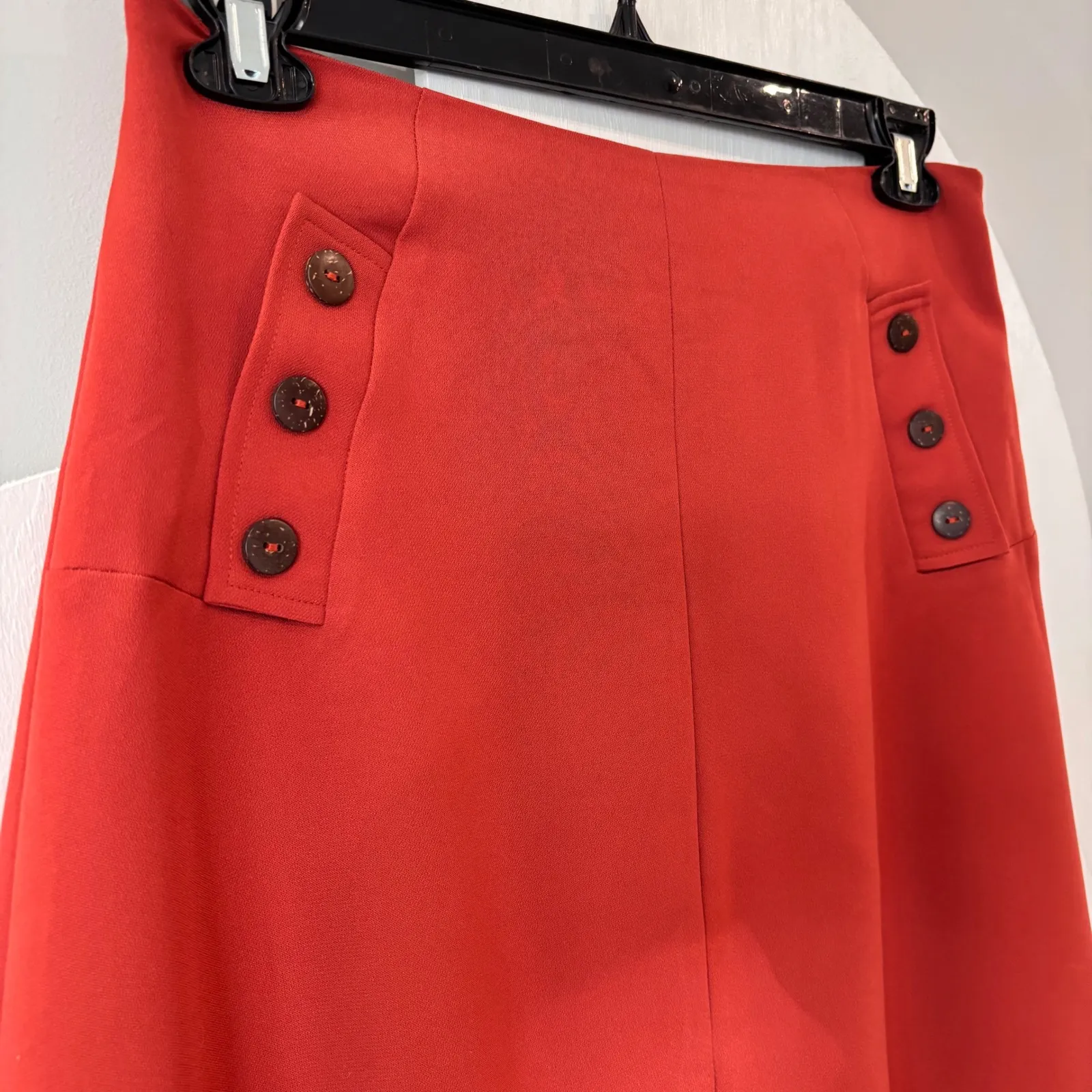 Forever 21 Rust Orange Button Tab Skirt A-Line Polyester Contemporary Size Large - Image 2