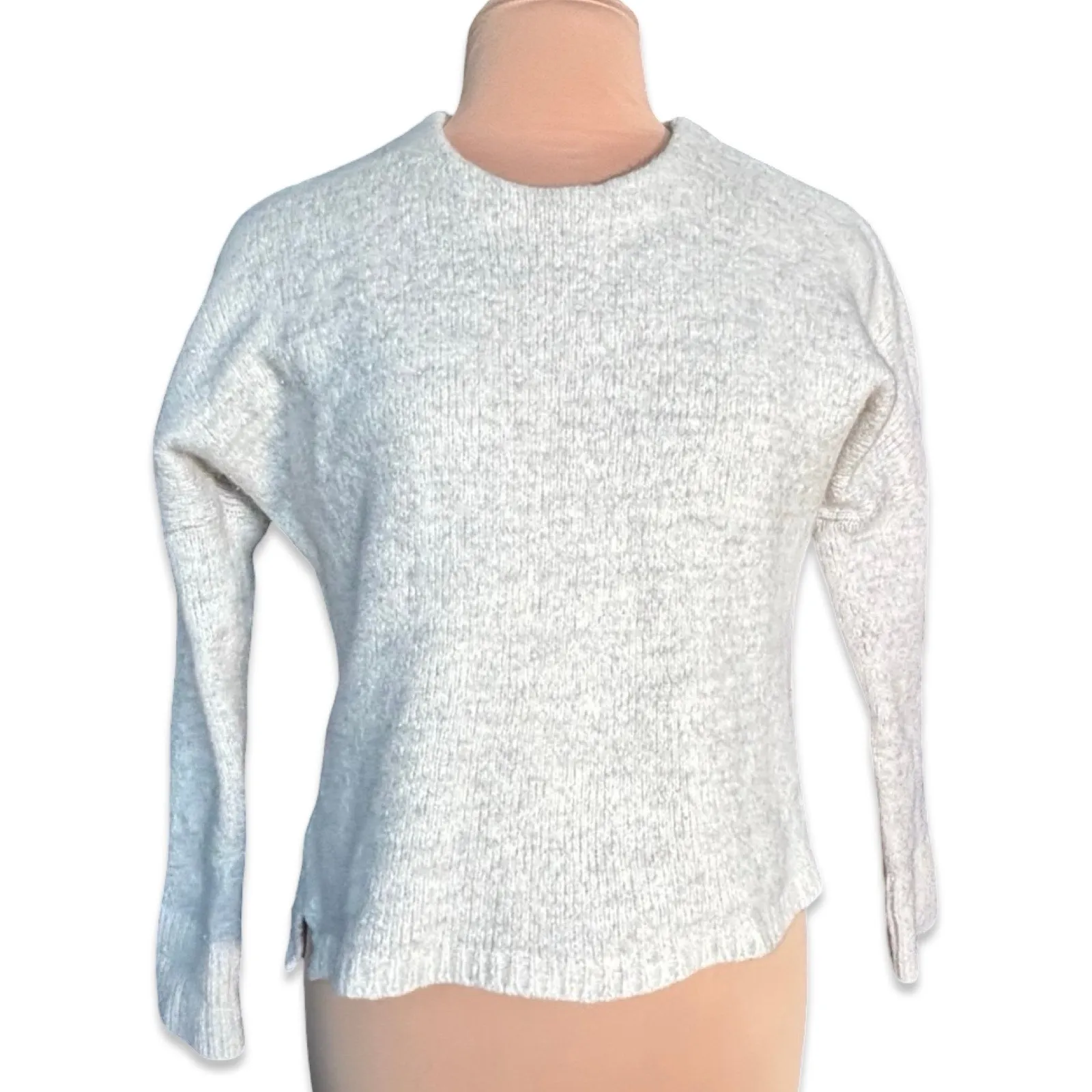 Steven Alan Cream Gray Cashmere Blend Crewneck Sweater Side Slit Large Neutral - Image 1