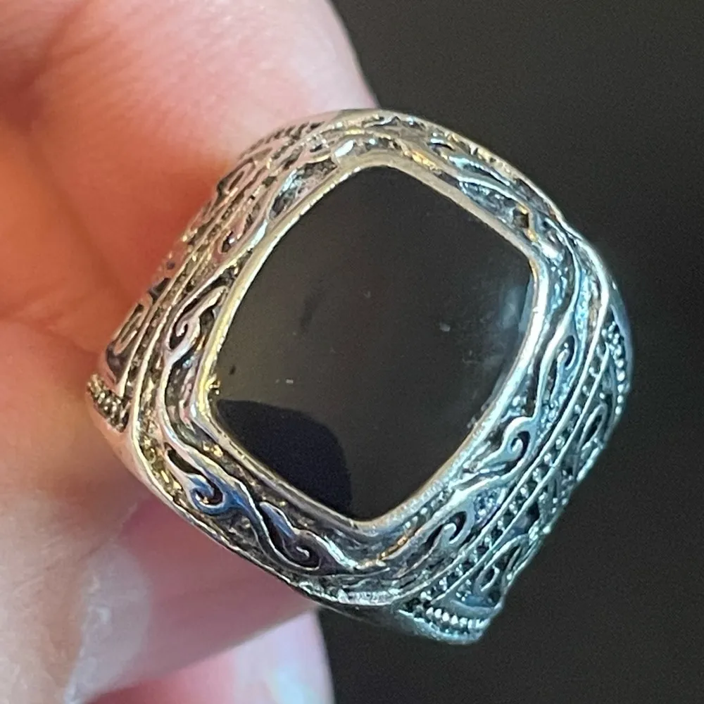 S925 silver natural obsidian ring size 7.5 - Image 8