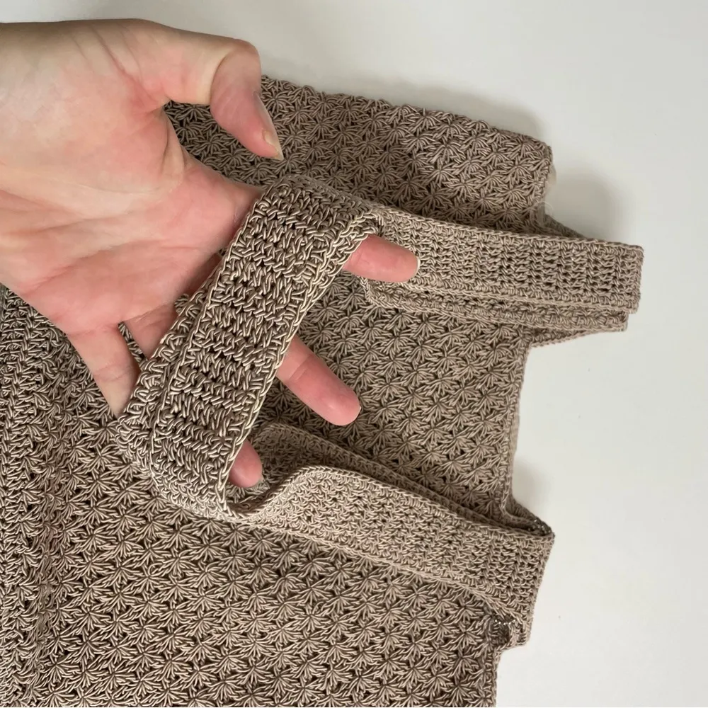 Vintage Kathy Ireland Purse Crocheted Sack Bag Tote Boho Neutral Taupe Y2K - Image 7