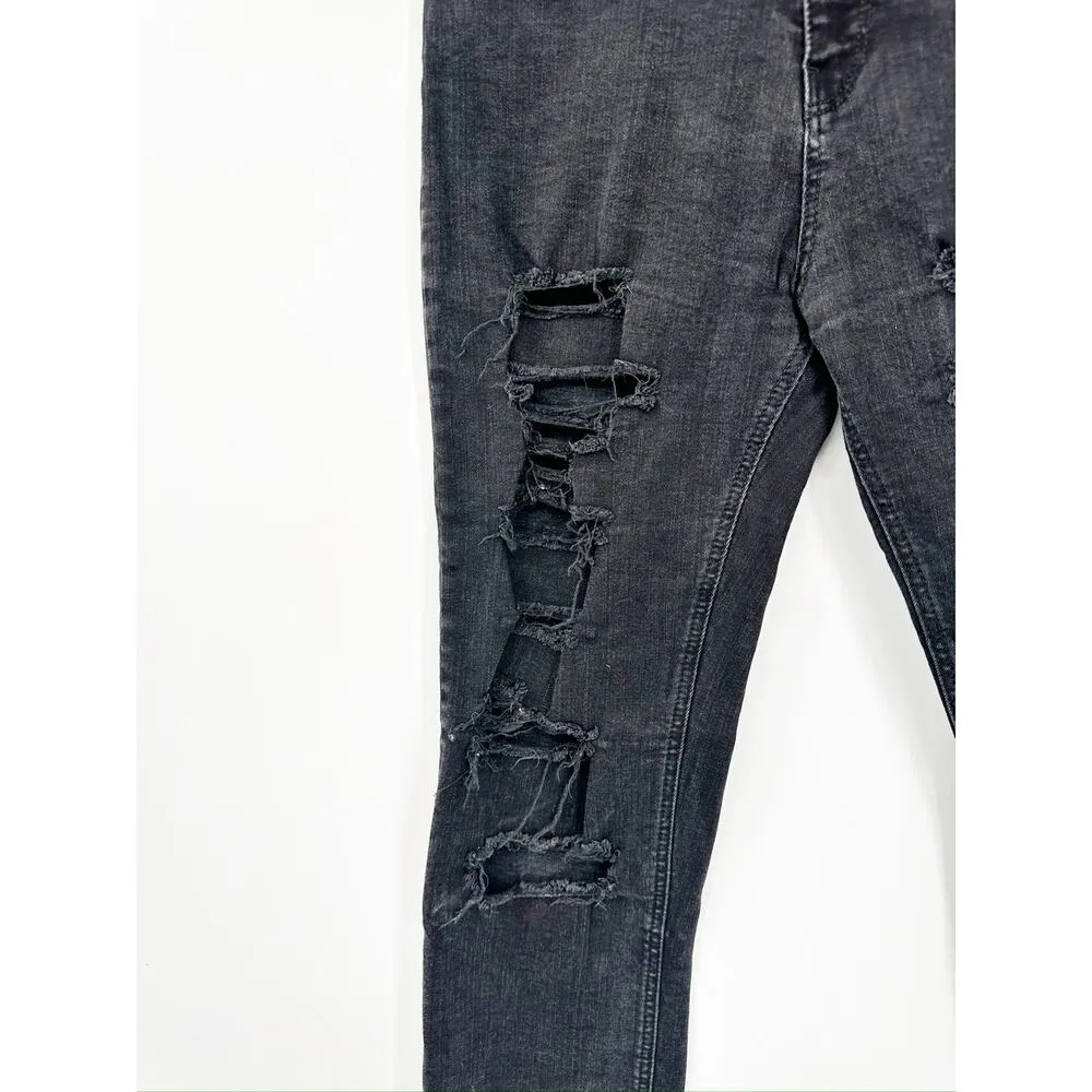 Zara Black Distressed Ripped Denim High Rise Skinny Jeans Size 8 - Image 3