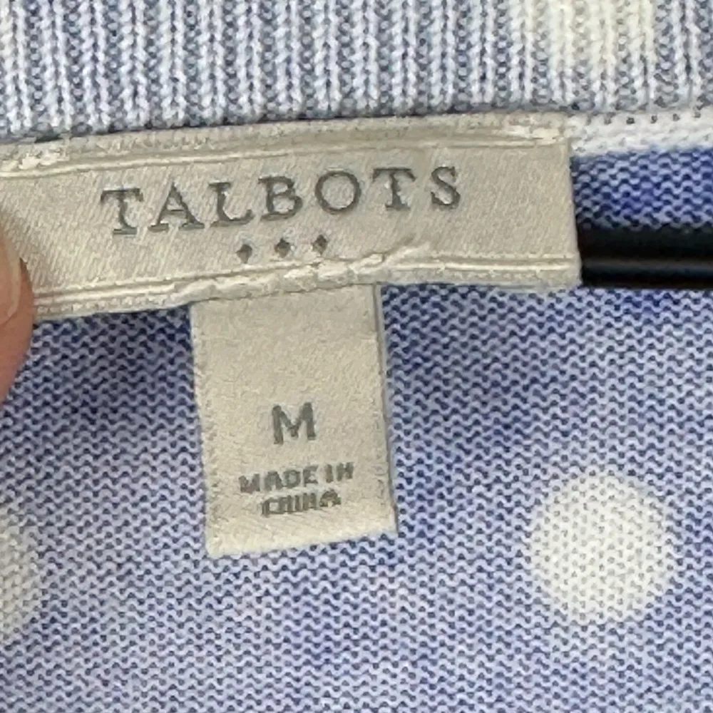 Talbots Cotton Crew Neck Blue Polka Dots Lightweight Sweater Women’s Sz M - Image 3