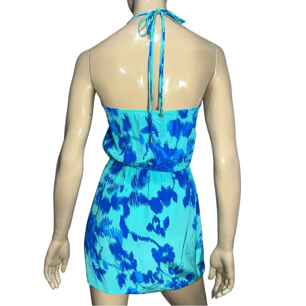 Karina Grimaldi Women’s S Caribbean Blue Flower Silk Gardenia Print Mini Dress - Image 6