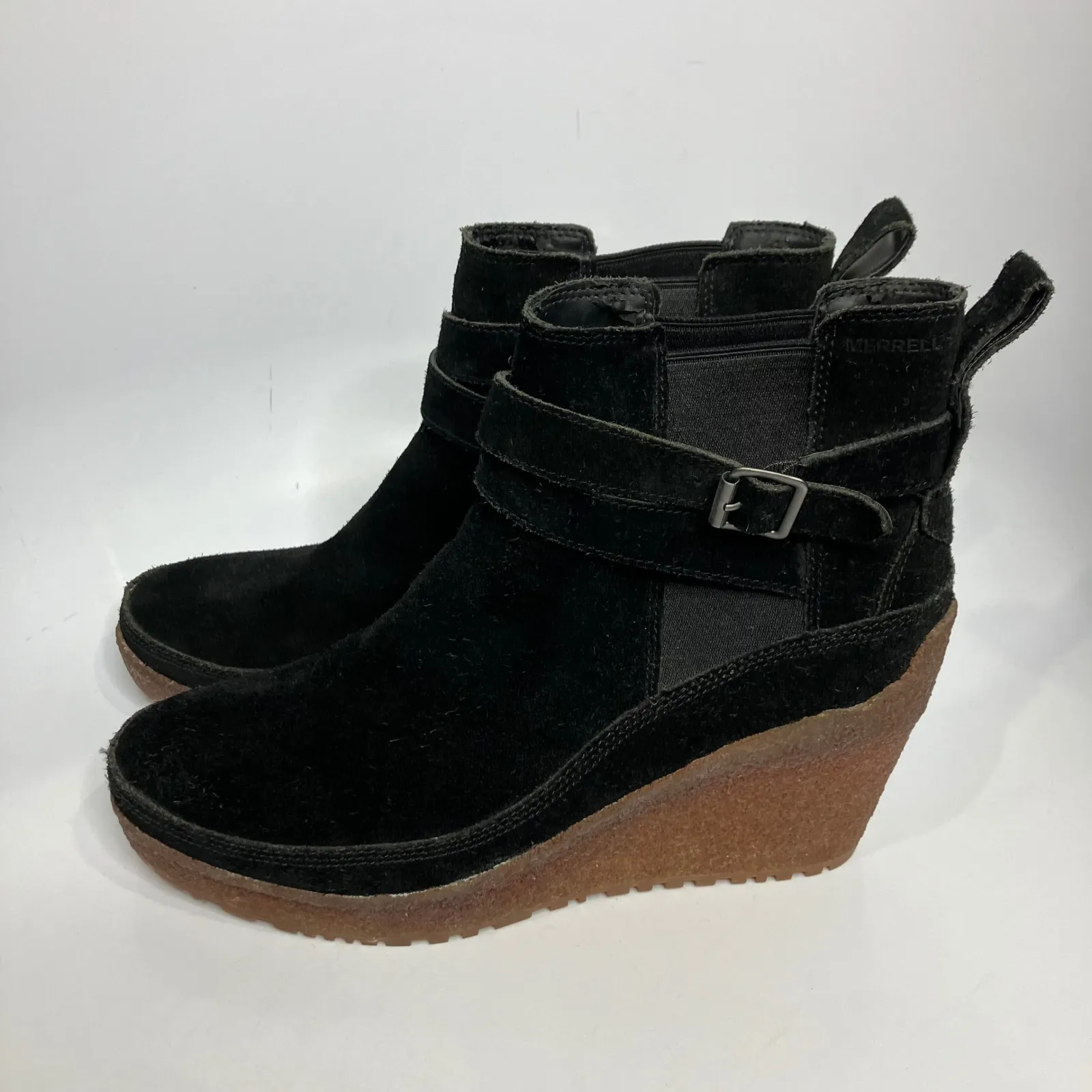 Merrell Tremblant wedge booties black suede women's size 10 casual trendy preppy - Image 4