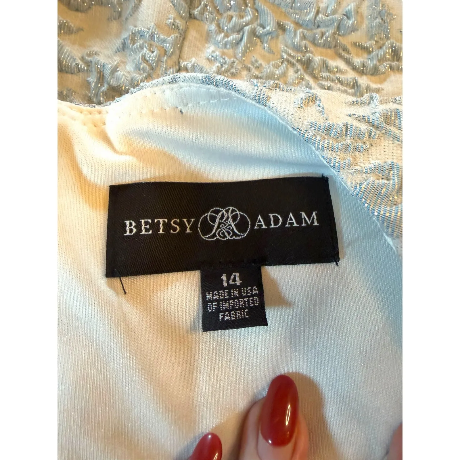 Betsy & Adam Ice Blue and Silver Jacquard Midi Dress - Size 14W - Image 3