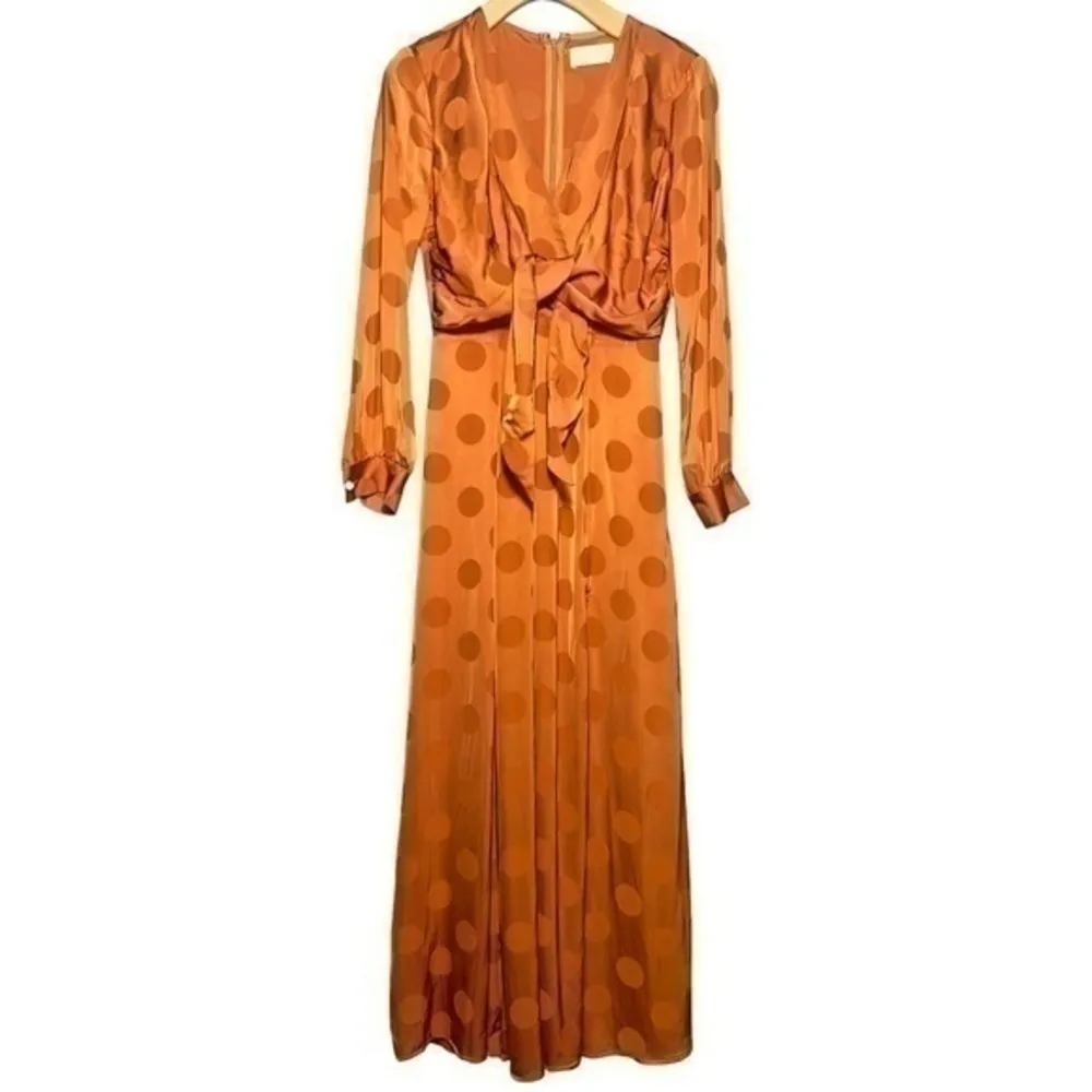 Capulet Women’s Size XS Rust Burnt Orange Evelyn Deep V Polka Dot Dress - Image 8