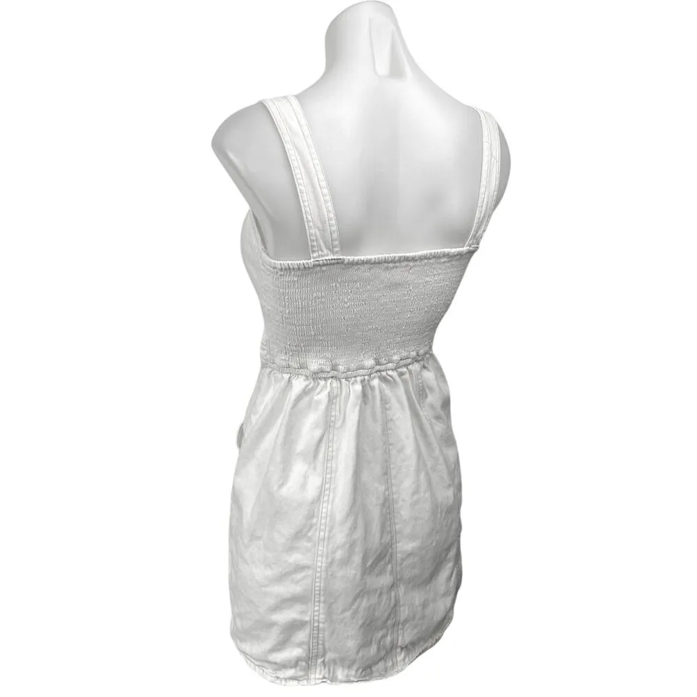 Japna White Sleeveless Smocked Button Cami Camisole Mini A-line Tank Dress Sz S - Image 3