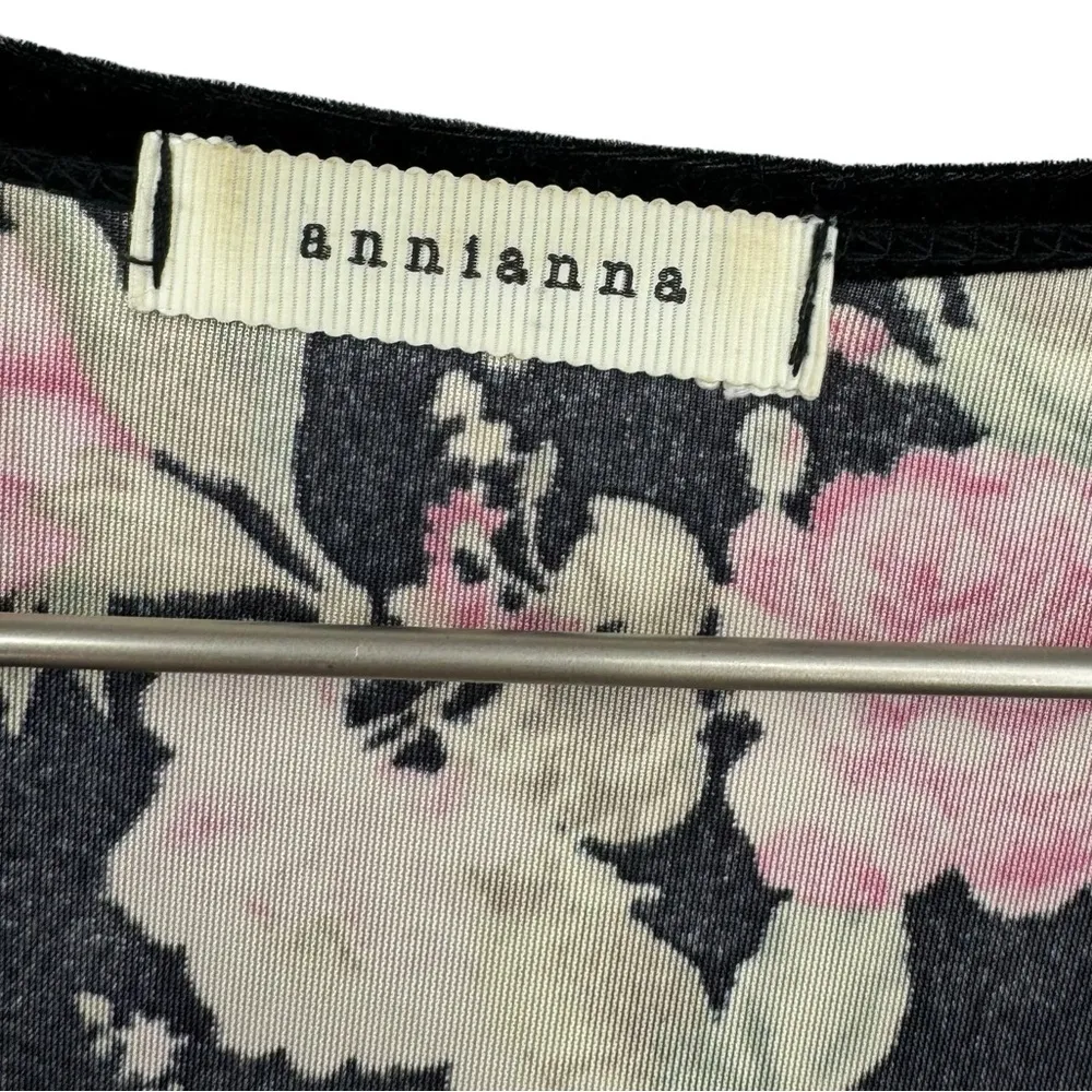 Bohemian Velvet Floral Kimono Coverup Fringe Trim Black Pink Size Medium - Image 4