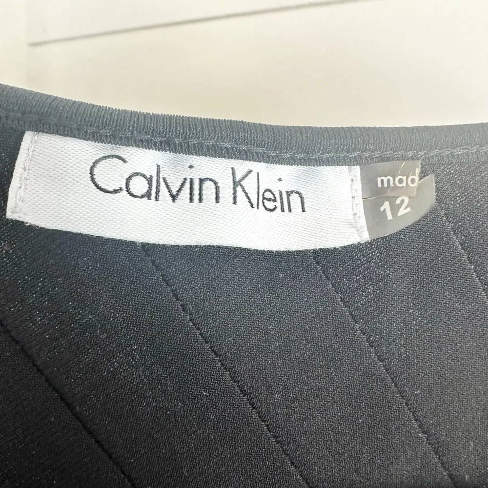 Calvin Klein Sleeveless Sheath Dress Black Size 12 Bandage Pleats Stretch Jersey - Image 6