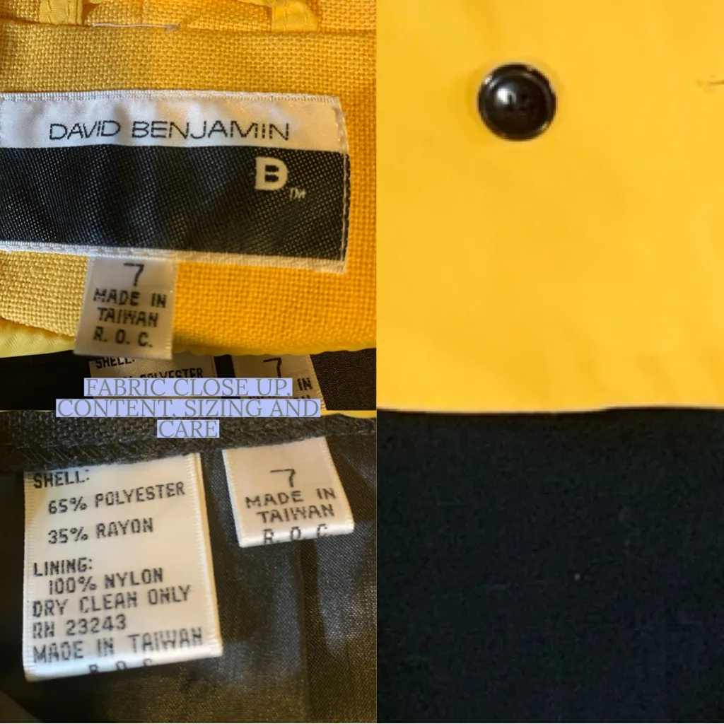 VINTAGE 1980'S DAVID BENJAMIN YELLOW & BLACK SKIRT SUIT (7/S) - Image 13