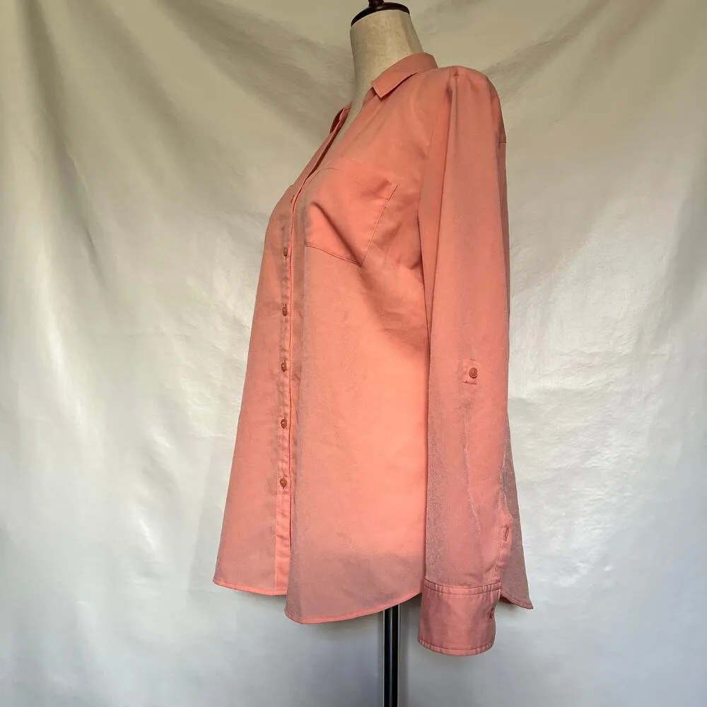Talbot's Button Front Roll Tab Sleeve Womens Shirt Top Size Medium Peach V-Neck - Image 4
