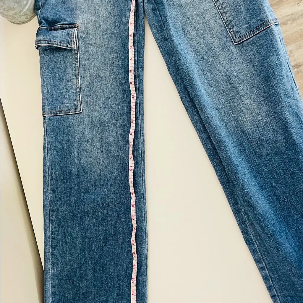 Oat High Rise Cargo Blue Jeans Size undefined - Image 7