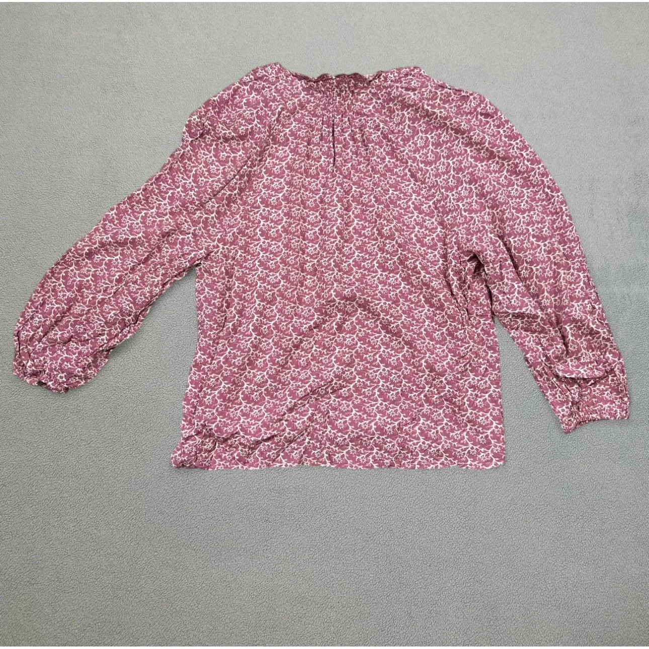 CASLON Nordstrom Top S Purple Floral Print Ruffle Neck Long Sleeve Blouse V Neck - Image 2