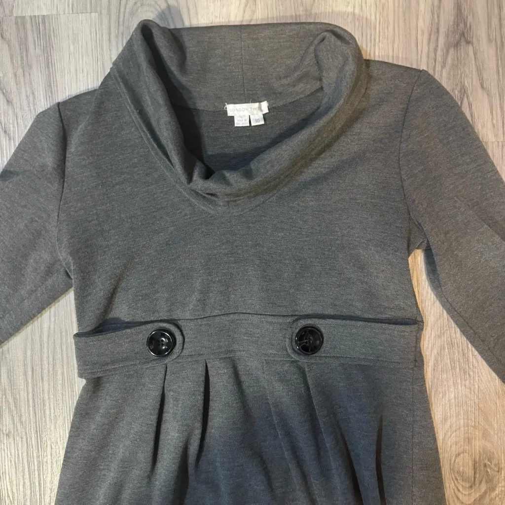 London Times gray cowl neck dress size 10 - Image 3