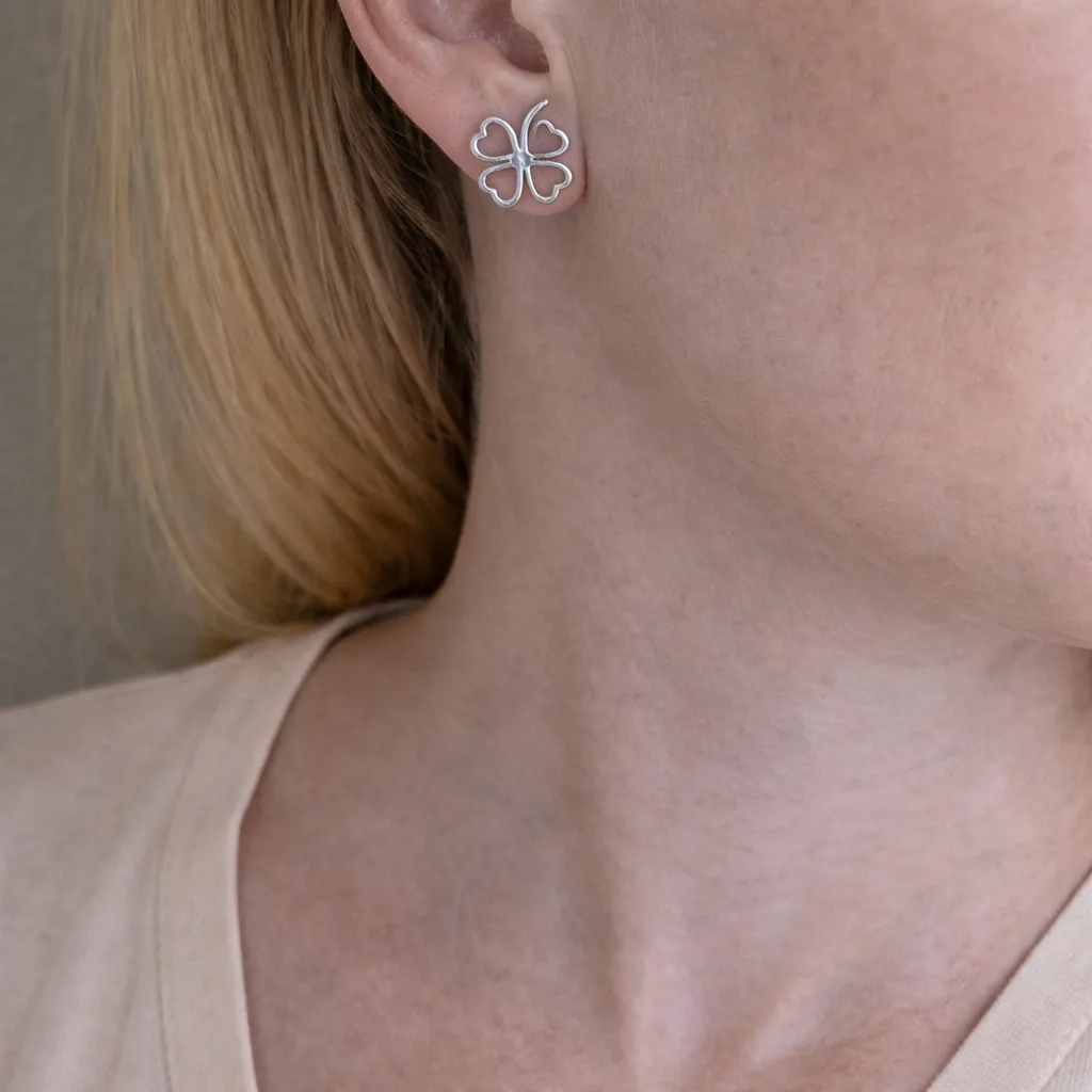 Boutique Sterling Silver Four Leaf Clover Stud Earrings | - Image 2