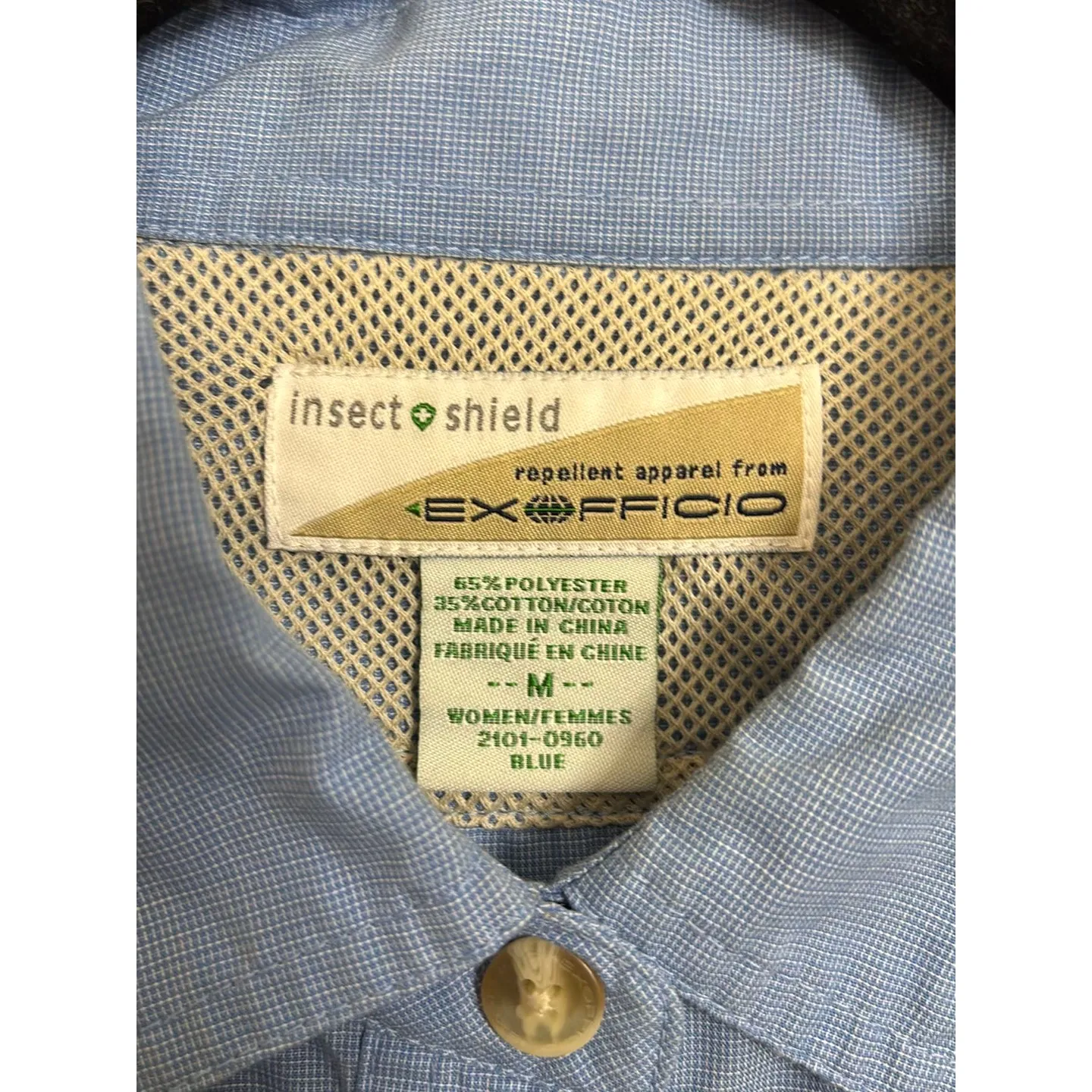 ExOfficio Button Down Womens M Blue BugsAway Insect Shield Vented Roll Tab Size M - Image 3