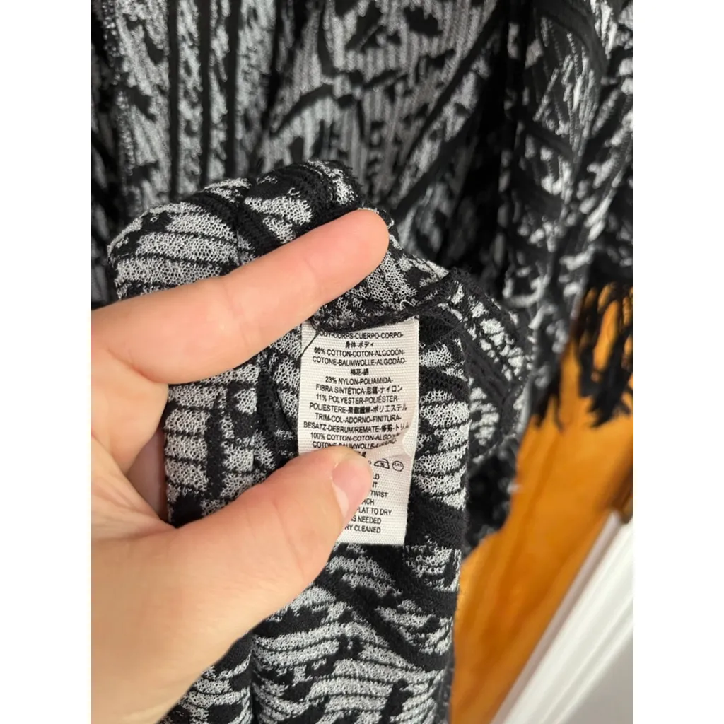 Free People Black Pattern Fringe Kimono Cardigan Rare ASO Selena Gomez M/L - Image 5