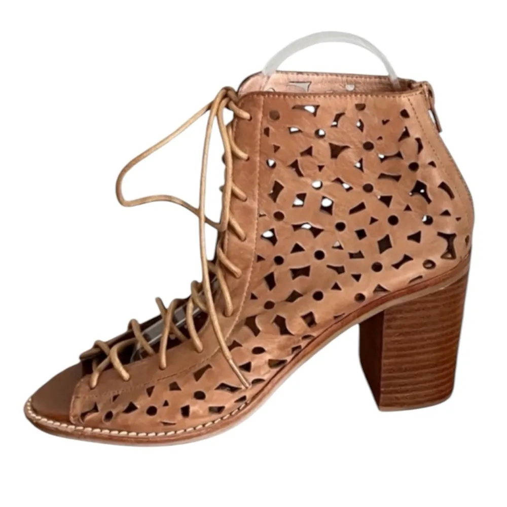Jeffrey Campbell Brown Leather Cors-Daisy Lace Up Booties Sandals Shoes size 8 - Image 3
