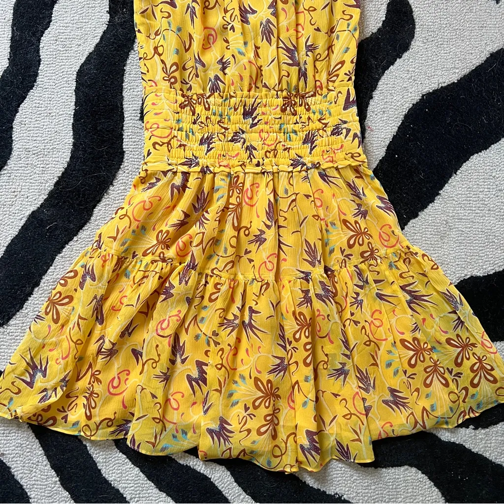 ALC Yellow Floral Silk Sleeveless Mini Dress Size XS - Image 13