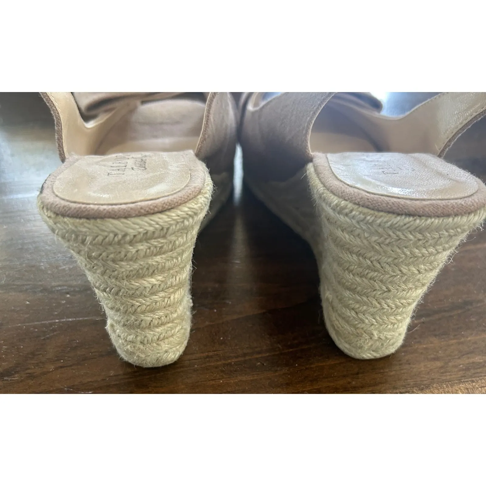 Talbots Collection Linen Bow Wedge Espadrille Sandal Peep Toe Slingback Shoe 8.5 - Image 8