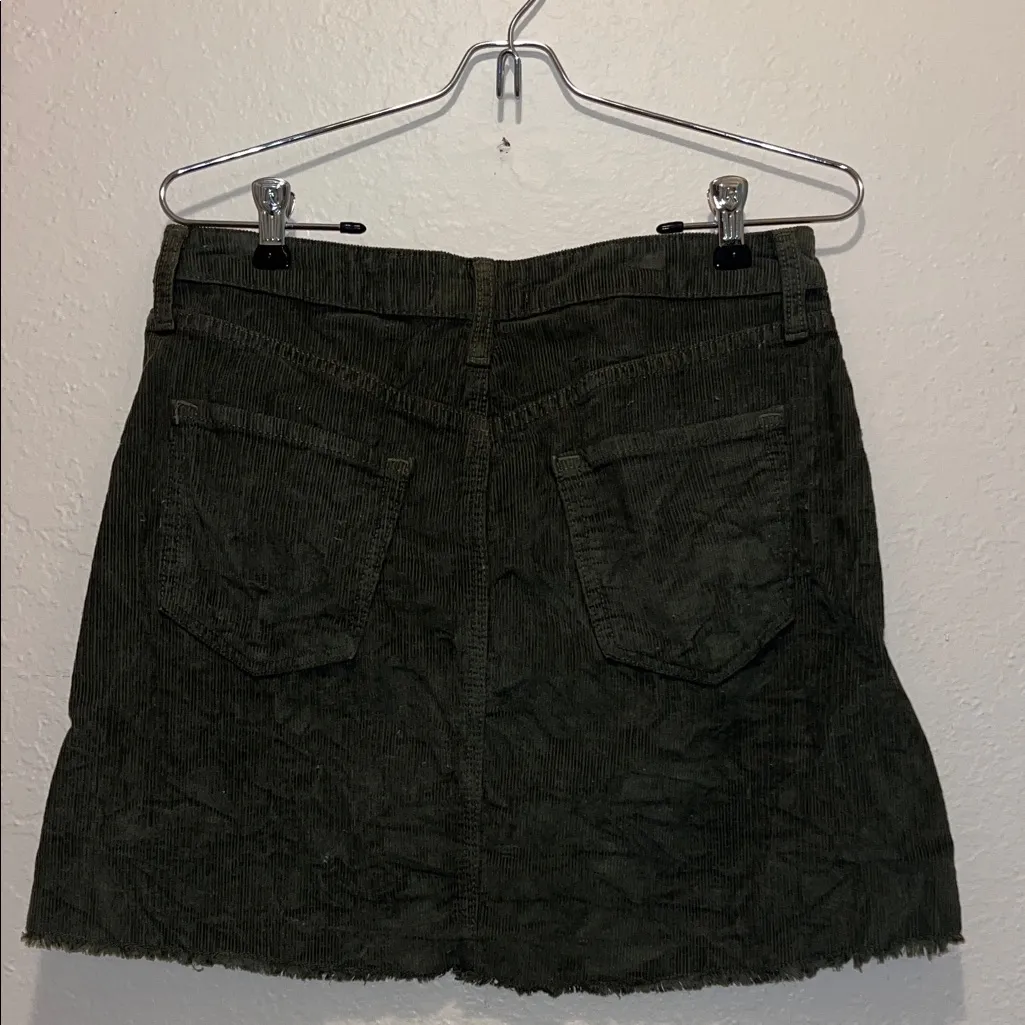 Corduroy Skirt Short Mini length with raw frayed hem Olive Green - Image 4