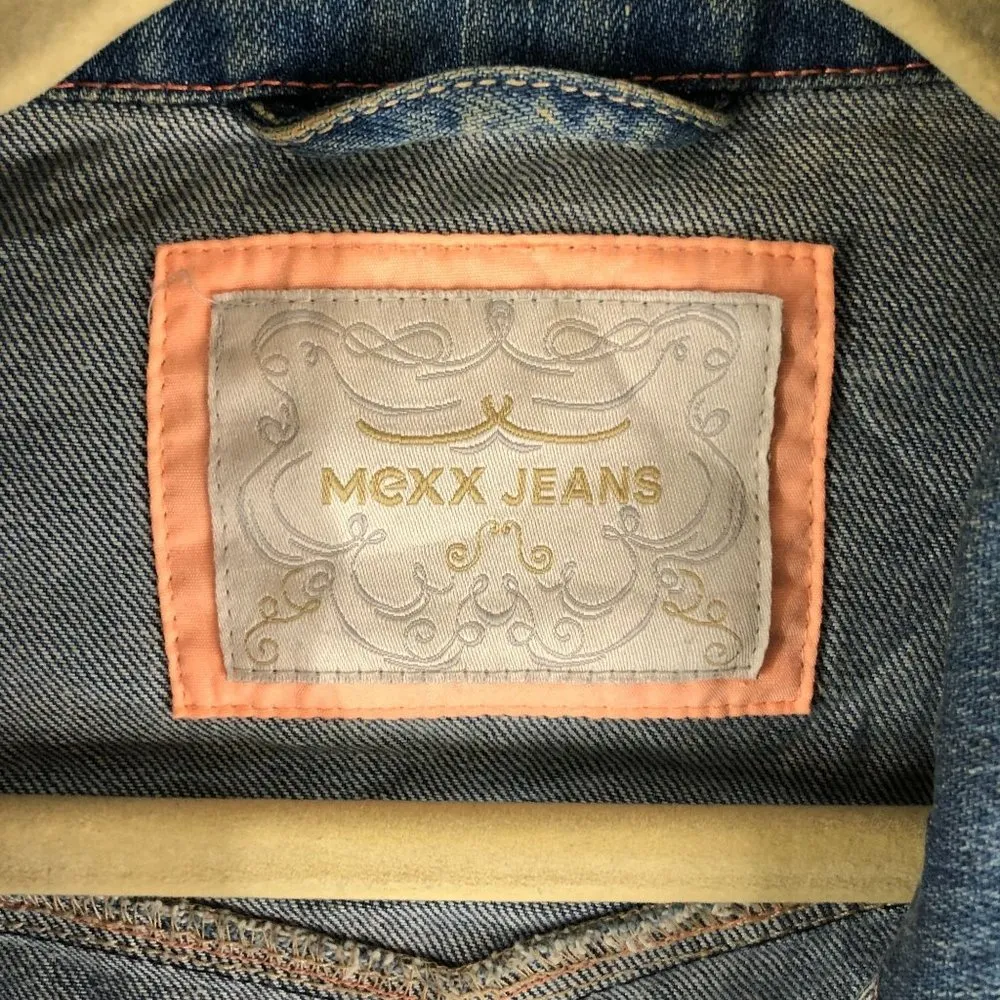 Mexx Jeans Womens Denim Jacket Retro Trucker Medium Wash Fading Stretch XL Blue - Image 4