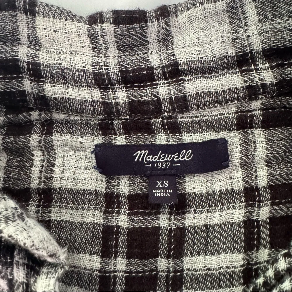 Madewell Button Down Shirt Classic Ex-Boyfriend Black White Plaid Size XS Cotton - Image 4