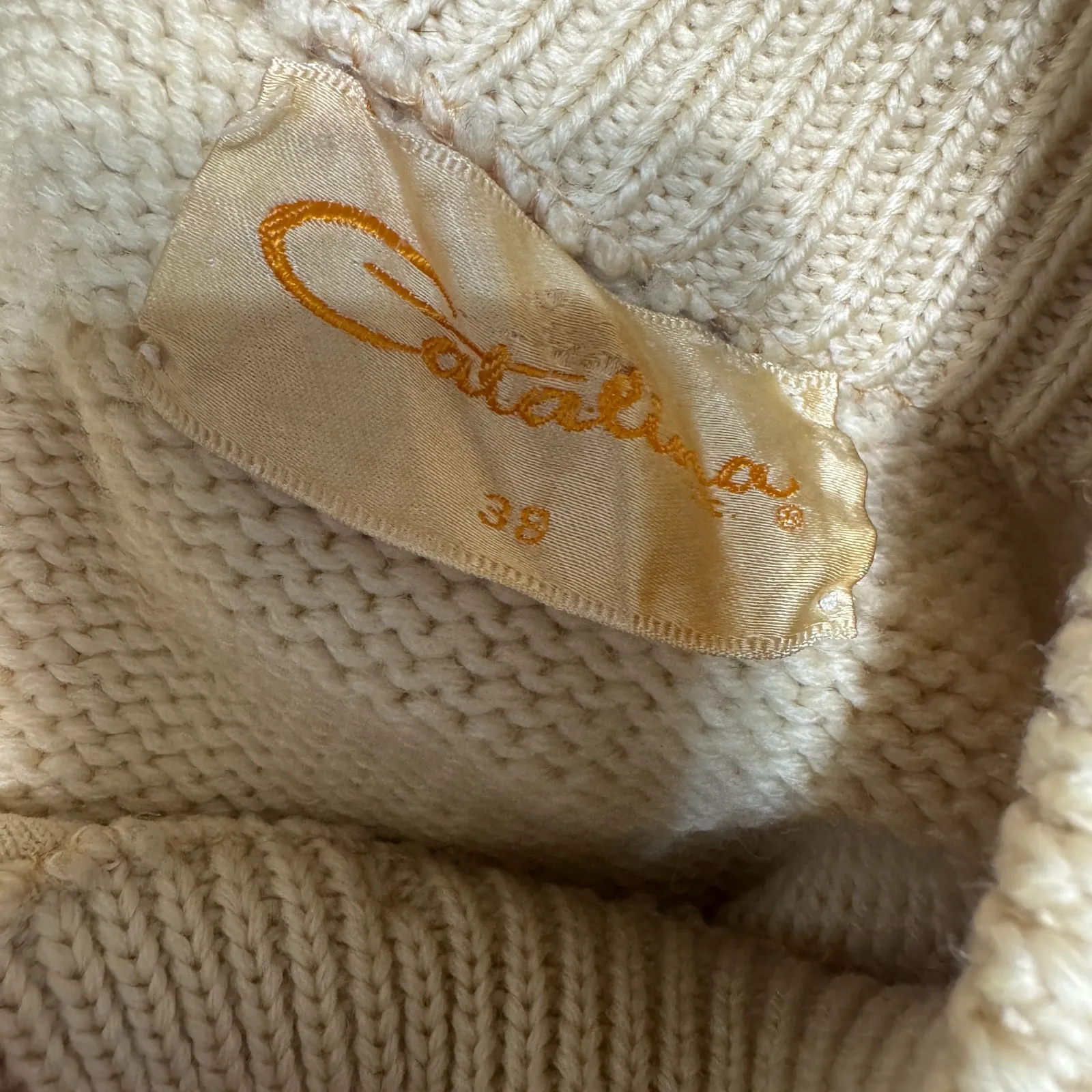 Vintage 1960's Catalina Sweater Cardigan Chunky Knit sz 38/L cream Nordic - Image 9