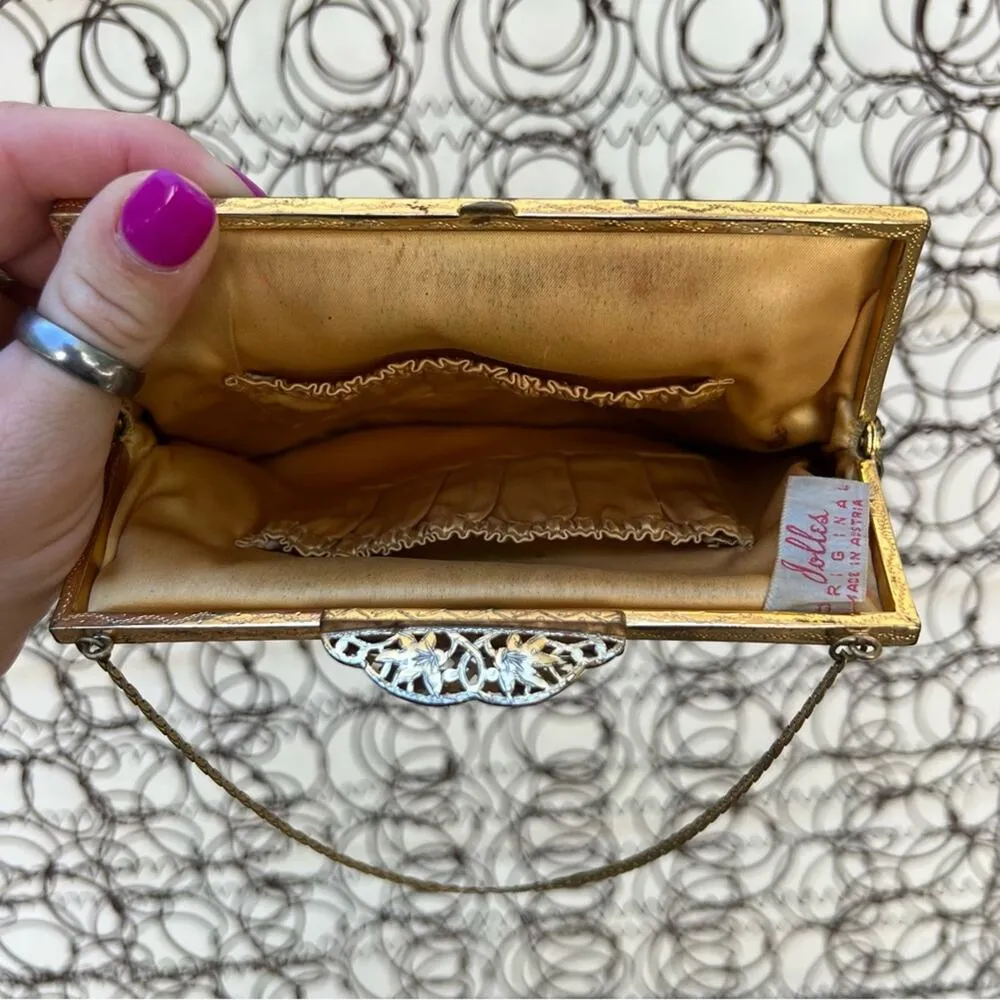 Vintage Jolles Austria Purse Petit Point Embroidered Floral 1930s Tapestry Black - Image 6