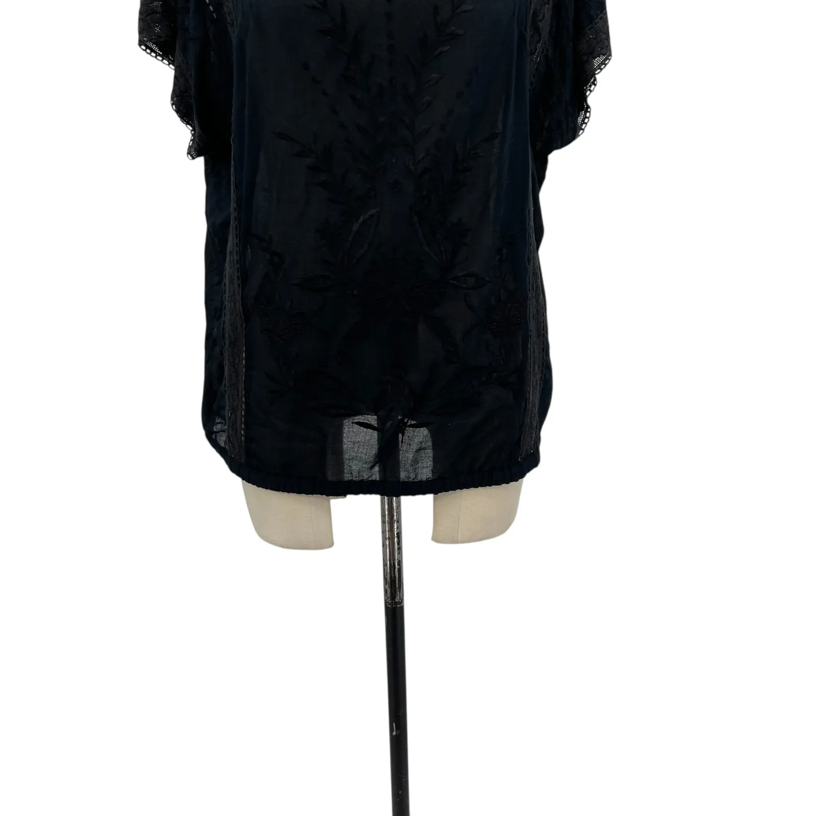 Ba&Sh Embroidered Top Blouse Short Sleeve Lace‎ Sleeve Black Size 3 US Large - Image 4